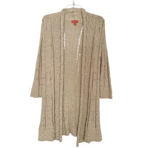 Tommy Bahama Open-Front Cable Knit Long Cardigan Tan XS
